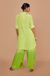 Pinki Sinha_Green Crepe Solid Flat Collar High-low Kurta With Ombre Petal Pant _Online_at_Aza_Fashions