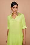 Shop_Pinki Sinha_Green Crepe Solid Flat Collar High-low Kurta With Ombre Petal Pant _at_Aza_Fashions