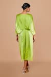 Shop_Pinki Sinha_Green Satin Solid V-neck Ombre Kaftan _at_Aza_Fashions