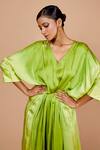 Shop_Pinki Sinha_Green Satin Solid V-neck Ombre Kaftan _Online_at_Aza_Fashions