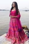 Buy_VISHWA BY PINKI SINHA_Pink Banarsi Silk Woven Floral Chevron Lehenga Set With Unstitched Blouse Piece _at_Aza_Fashions