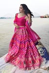 Shop_Pinki Sinha_Pink Banarsi Silk Woven Floral Chevron Lehenga Set With Unstitched Blouse Piece _at_Aza_Fashions