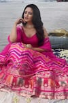 Shop_Pinki Sinha_Pink Banarsi Silk Woven Floral Chevron Lehenga Set With Unstitched Blouse Piece _Online_at_Aza_Fashions