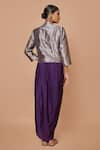 Pinki Sinha_Purple Banarsi Silk Woven Geometric Mandarin Collar Jacket With Draped Skirt _Online_at_Aza_Fashions