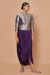 Buy_VISHWA BY PINKI SINHA_Purple Banarsi Silk Woven Geometric Mandarin Collar Jacket With Draped Skirt _at_Aza_Fashions