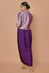 Pinki Sinha_Purple Banarsi Silk Woven Chevron Mandarin Collar Jacket With Draped Skirt _Online_at_Aza_Fashions