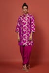 Buy_VISHWA BY PINKI SINHA_Pink Banarsi Silk Woven Floral Vine Mandarin Pattern Kurta With Tulip Pant _at_Aza_Fashions