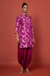 Shop_Pinki Sinha_Pink Banarsi Silk Woven Floral Vine Mandarin Pattern Kurta With Tulip Pant _at_Aza_Fashions