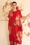 Buy_Archana Shah_Red Bemberg Silk Print Floral Round Flower Moroccan Tunic With Pant _at_Aza_Fashions