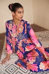 Buy_Archana Shah_Blue Bemberg Crepe Printed Floral Round Kurta And Pant Set _at_Aza_Fashions