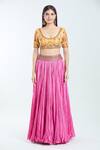Debyani + CO Pink , Organza Zari, Embroidery, Sequins Crushed Lehenga Blouse Set Online at Aza Fashions Debyani + CO_Pink , Organza Zari, Embroidery, Sequins Crushed Lehenga Blouse Set _Online_at_Aza_Fashions