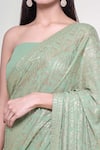 Shop_Nakul Sen_Green 100% Silk Chiffon Embroidered Sequins Saree With Unstitched Blouse Piece _Online_at_Aza_Fashions