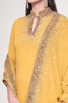 Nakul Sen_Yellow 100% Silk Chiffon Embroidered Sprinkled Sequins Mandarin Gharara Set _Online_at_Aza_Fashions