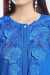 Namrata Joshipura_Blue Textured Georgette Embroidered Floral Kaftan Round Dahlia Top _at_Aza_Fashions