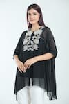 Shop_Namrata Joshipura_Black Textured Georgette Embroidered Pearl Stone Kaftan Hibiscus Gathered Top _Online_at_Aza_Fashions