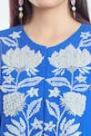 Shop_NAMRATA JOSHIPURA_Blue Textured Georgette Embroidered Pearl Stone Hibiscus Floral Gathered Top _Online_at_Aza_Fashions