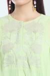 NAMRATA JOSHIPURA_Green Textured Georgette Embroidered Pearl Stone Hibiscus Flower Gathered Top _at_Aza_Fashions