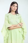 Shop_NAMRATA JOSHIPURA_Green Textured Georgette Embroidered Floral Kaftan Round Dahlia Top _Online_at_Aza_Fashions