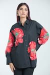 Rahul Mishra_Black Poplin Embroidered Hibiscus Floral Shirt Collar Applique _at_Aza_Fashions