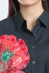 Buy_Rahul Mishra_Black Poplin Embroidered Hibiscus Floral Shirt Collar Applique 