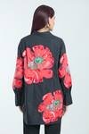 Shop_Rahul Mishra_Black Poplin Embroidered Hibiscus Floral Shirt Collar Applique _at_Aza_Fashions