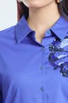 Rahul Mishra_Blue Cotton Embroidered Hibiscus Floral Shirt Collar  _at_Aza_Fashions