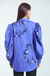 Shop_Rahul Mishra_Blue Cotton Embroidered Hibiscus Floral Shirt Collar  _at_Aza_Fashions