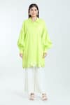 Buy_Rahul Mishra_Green Poplin Embroidered Sequin Shirt Collar Scalloped Hem Oversized 