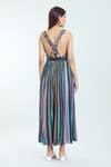 Shop_Rahul Mishra_Multi Color Printed Stripes Plunged V Embroidered Straps Dress _at_Aza_Fashions