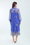 Shop_Rahul Mishra_Blue Tulle Embroidered Lines Dress Collar Floral Applique Shirt _at_Aza_Fashions