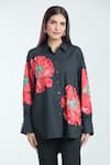 Buy_Rahul Mishra_Black Poplin Embroidered Hibiscus Floral Shirt Collar  _Online_at_Aza_Fashions