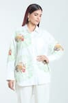 Shop_Rahul Mishra_White Poplin Applique Embroidery Carnation Floral Shirt Collar  _Online_at_Aza_Fashions