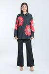 Buy_Rahul Mishra_Black Poplin Embroidered Hibiscus Floral Shirt Collar Pattern 