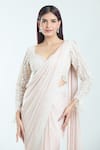 Seema Gujral_Pink Embroidered Floral Plunged Sweetheart Border Pre-draped Saree With Blouse _Online_at_Aza_Fashions