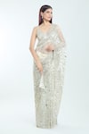 Buy_Seema Gujral_White Embroidered Zari Plunged Paisley Mirror Saree With Blouse _Online_at_Aza_Fashions