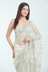 Shop_Seema Gujral_White Embroidered Zari Plunged Paisley Mirror Saree With Blouse _Online_at_Aza_Fashions