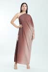 Buy_Tarun Tahiliani_Brown Metallic Crinkle One Shoulder Ombre Dress _Online_at_Aza_Fashions