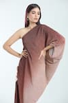 Shop_Tarun Tahiliani_Brown Metallic Crinkle One Shoulder Ombre Dress _Online_at_Aza_Fashions