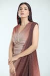 Shop_Tarun Tahiliani_Brown Metallic Crinkle Tulle Hand Embroidery Brooch V Neck Detailed Ombre Dress _Online_at_Aza_Fashions