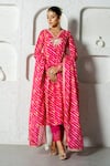 Yuvrani Jaipur_Pink Kota Doriya Digital Printed Stripe V Neck Diagonal Anarkali Set _Online_at_Aza_Fashions