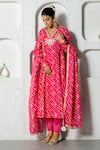 Buy_Yuvrani Jaipur_Pink Kota Doriya Digital Printed Stripe V Neck Diagonal Anarkali Set _Online_at_Aza_Fashions