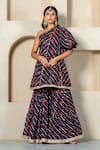 Buy_Yuvrani Jaipur_Black Kota Doriya Digital Printed Stripe One Shoulder Kurta With Sharara _at_Aza_Fashions