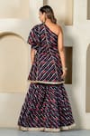 Shop_Yuvrani Jaipur_Black Kota Doriya Digital Printed Stripe One Shoulder Kurta With Sharara _at_Aza_Fashions