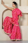 Buy_Yuvrani Jaipur_Pink Kota Doriya Digital Printed Stripe One Shoulder Kurta And Sharara Set _at_Aza_Fashions