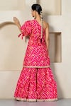 Shop_Yuvrani Jaipur_Pink Kota Doriya Digital Printed Stripe One Shoulder Kurta And Sharara Set _at_Aza_Fashions