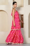 Yuvrani Jaipur_Pink Kota Doriya Digital Printed Stripe One Shoulder Kurta And Sharara Set _Online_at_Aza_Fashions