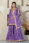 Yuvrani Jaipur_Purple Kota Doriya Digital Printed Stripe V Neck Diagonal Kurta Sharara Set _Online_at_Aza_Fashions