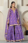 Shop_Yuvrani Jaipur_Purple Kota Doriya Digital Printed Stripe V Neck Diagonal Kurta Sharara Set _Online_at_Aza_Fashions