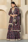 Buy_Yuvrani Jaipur_Black Kota Doriya Digital Printed Stripe V Neck Kurta Sharara Set _Online_at_Aza_Fashions