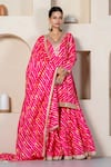 Buy_Yuvrani Jaipur_Pink Kota Doriya Digital Printed Stripe V Neck Kurta Sharara Set With Potli Bag _Online_at_Aza_Fashions